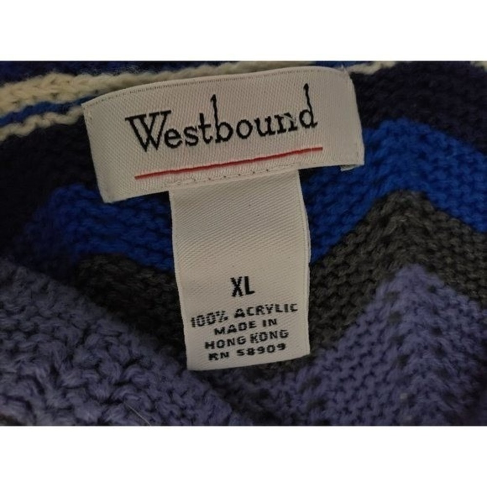 Vtg Westbound Crochet Sweater Size 1X Blue zigzag hippie - Picture 3 of 6